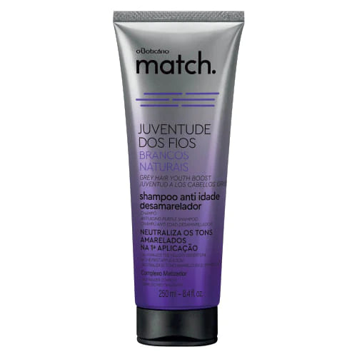 SHAMPOO ANTI-IDADE DESAMARELADOR BRANCOS NATURAIS MATCH JUVENTUDE DOS FIOS, 250ML