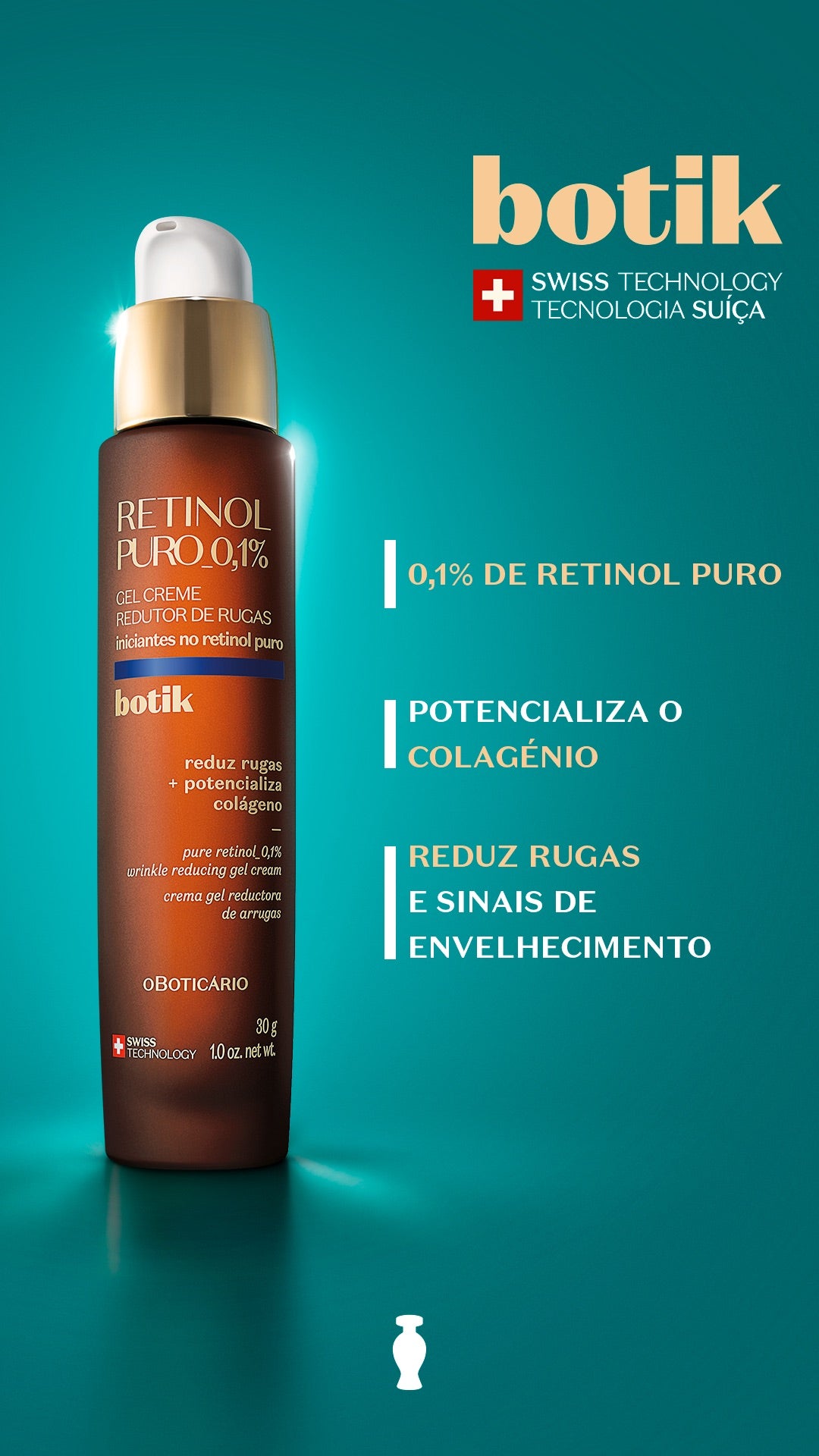 Pure Retinol Gel Creme Redutor de Rugas 0,1%, Botik, 30g